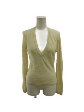 Gucci Knit Pullover Top Wool V-neck Long Sleeve Fabric Light Beige Sweater M